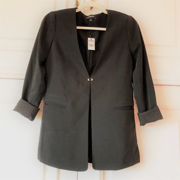 NWT Pitch Black Longline Smooth Blazer by Express - Size 00 - Picture 3 of 16